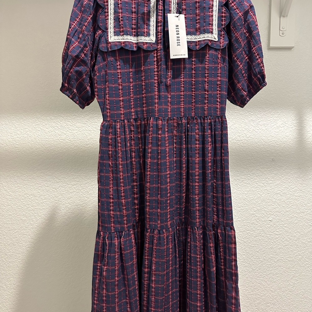 Plaid Midi Dress with Ruffle Detail